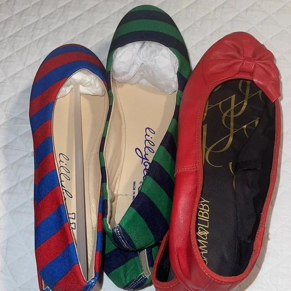 Sam &Libby leather flat with bow size 11 2 pair of Lilly Bee stripe - Picture 1 of 5